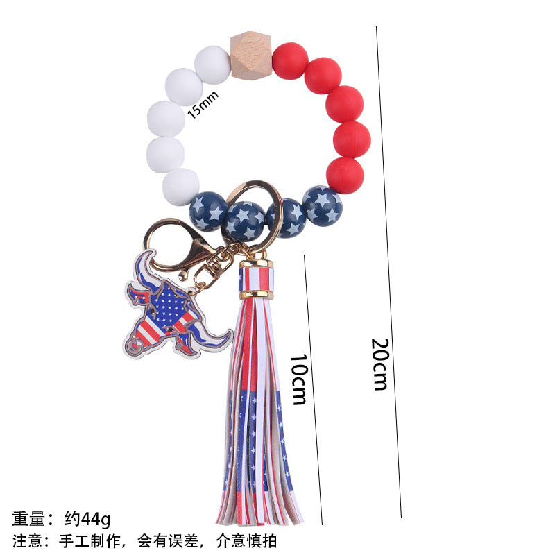 Wholesale American Independence Day Wrist Keychain Leather DIY Beaded Bracelet